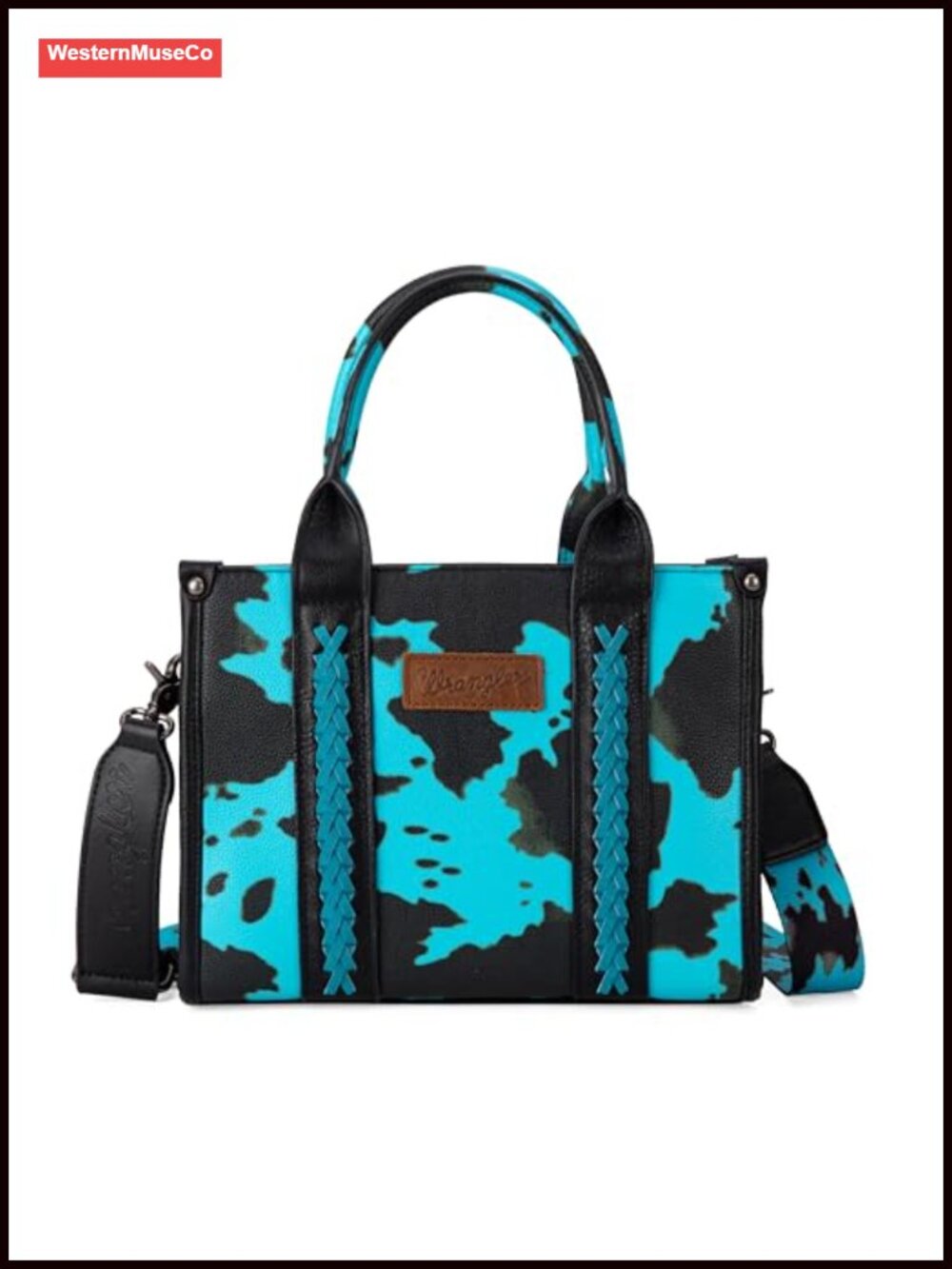 Western Cow Print Tote Bag Top Handle Satchel with Guitar Strap